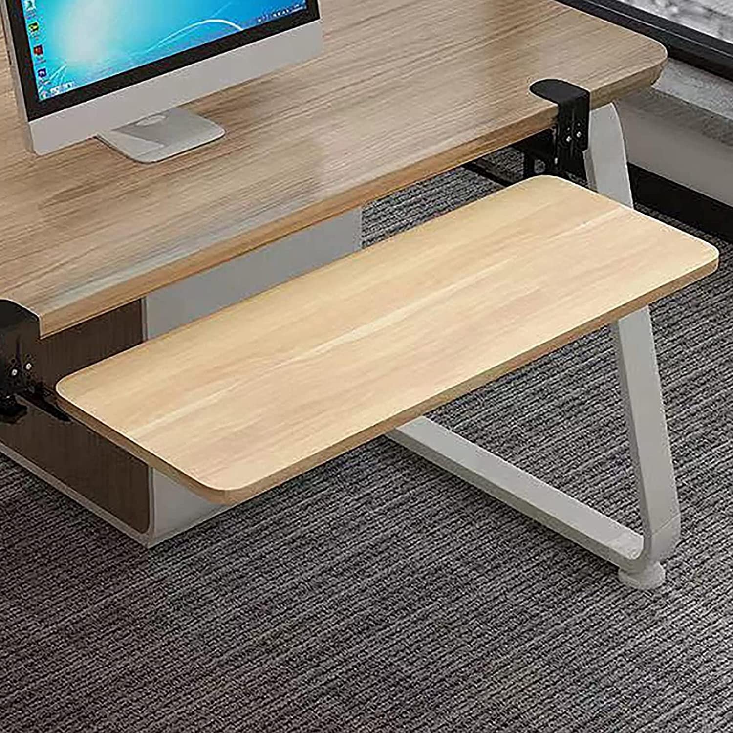 キーボードスライダー スライド式 後付け キーボードトレイ 取り外し可能 組立簡単 マウス収納対応 (ブ..