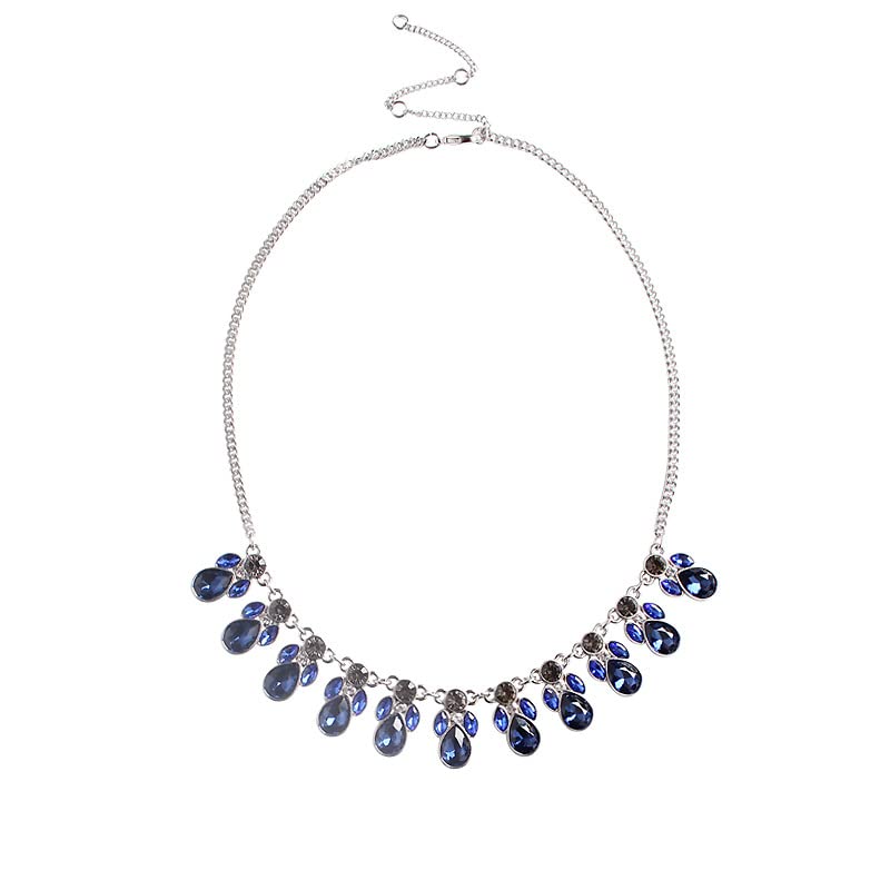 【ノーブランド品】ブルー ドロップ デザイン クリスタル ビジュー ネックレス