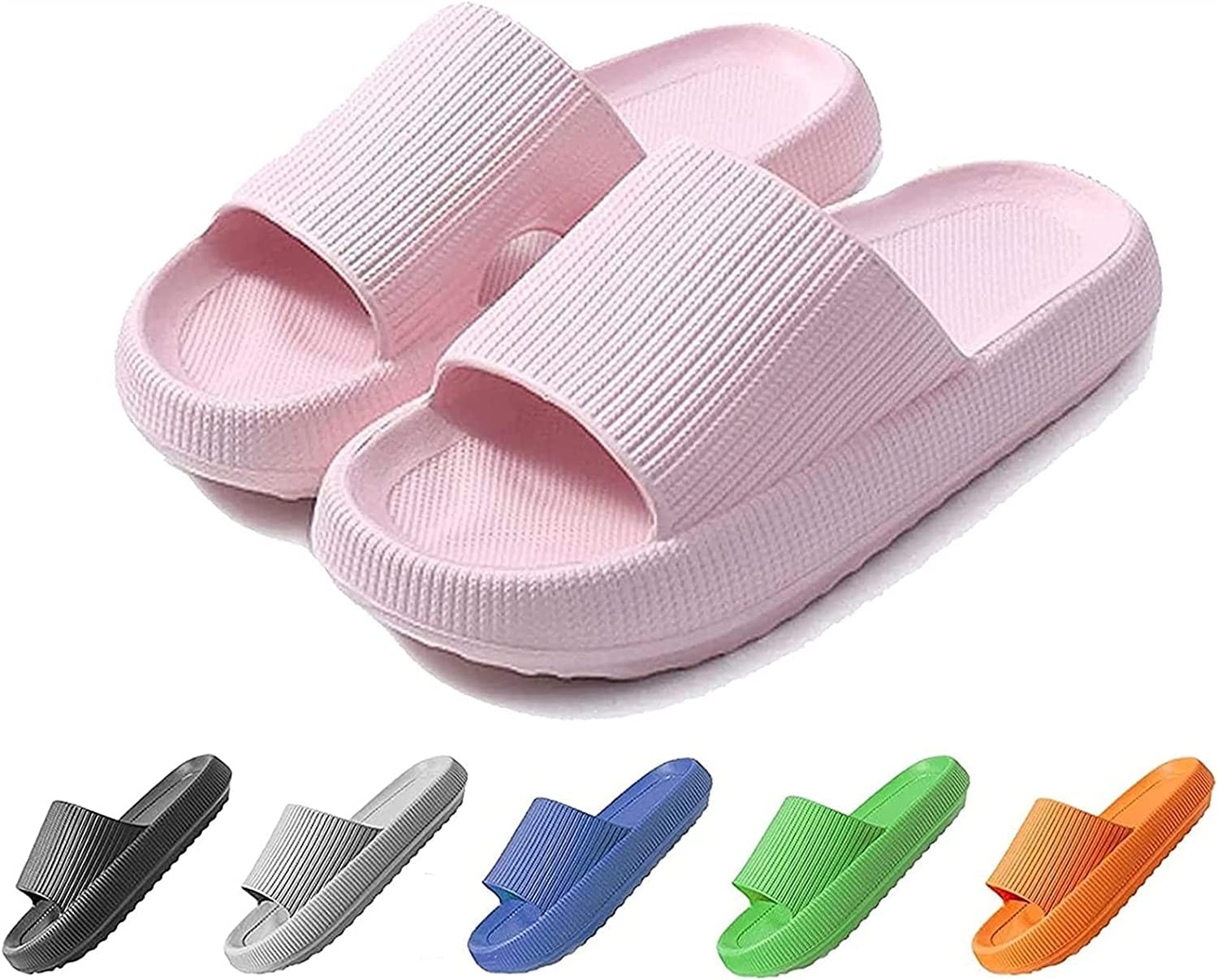 [] ダイエット スリッパ 美脚 室内 健康サンダル 体幹 レディース ルームシューズ 洗える 厚底 傾斜 足痩せ 猫背 枕スリッパ、整形外科足底筋膜炎スポーツサンダル超ソフト厚底滑り止めマッサージプールスリッパ排水穴付き (ピンク,S)