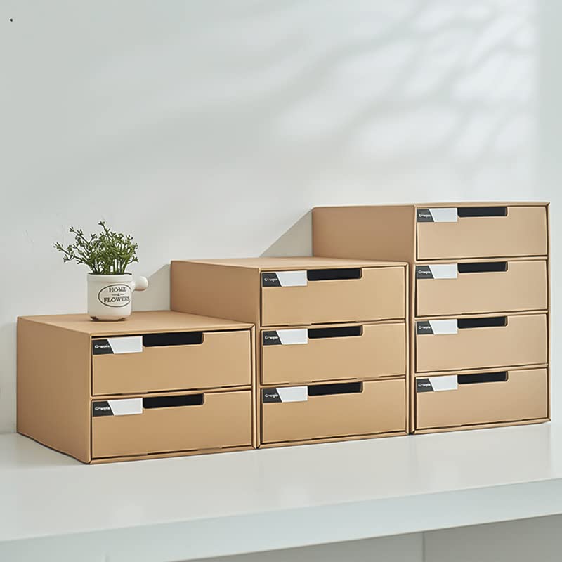 紙収納ボックス デスクトップ収納キャビネット オフィスファイル収納ボックス 多層引き出しボックス オーガナイザー収納ボックス (3階建てA)