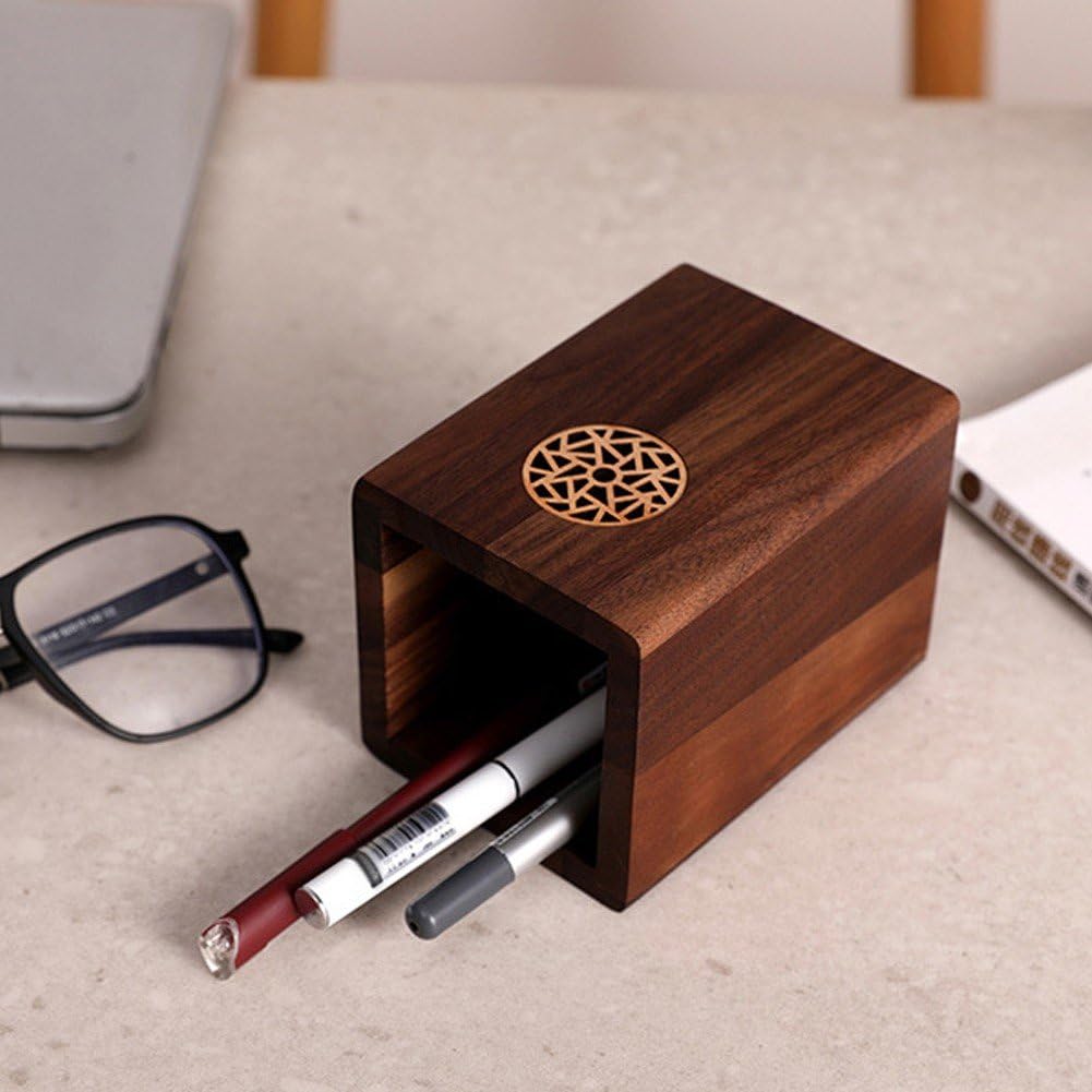 ペンホルダー ヴィンテージ 鉛筆ホルダー ブラシホルダー 中空 木製 多目的 メイクブラシ オーガナイザー ペンコンテナ デスク 学校 オフィス用（10.5*7.5cm）(3)