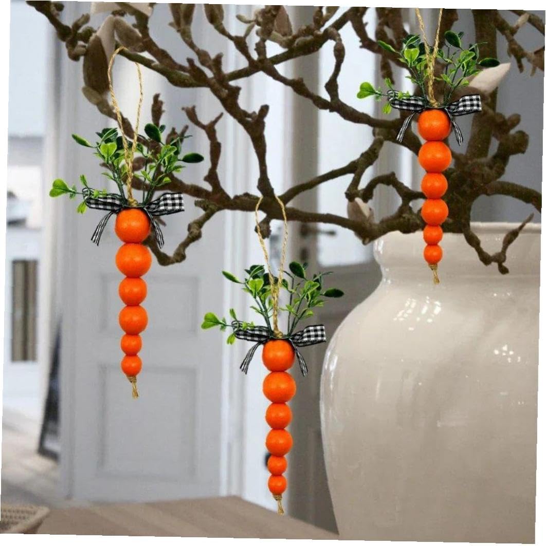 6 Pcs イースター ニンジン ぶらぶら 装飾品 木製 ビーズ キャロット イースター デコレーション スプ..