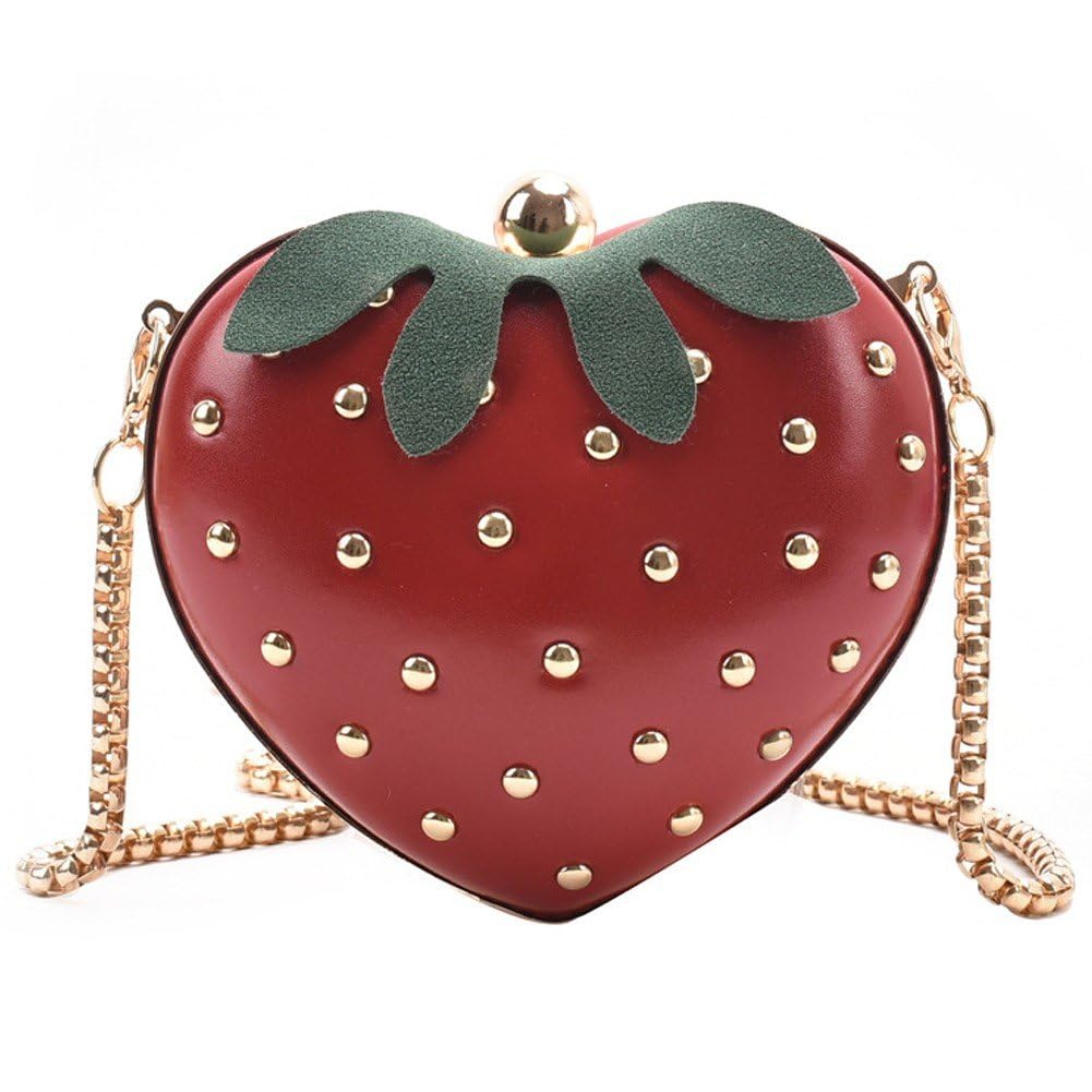 イチゴ ハート型 ショルダーバッグ クロスボディバッグ Puレザー リベット ファッション チェーン ハンドバッグ メッセンジャー かわいい フルーツ 財布 バッグ トートバッグ 女性用 女の子用