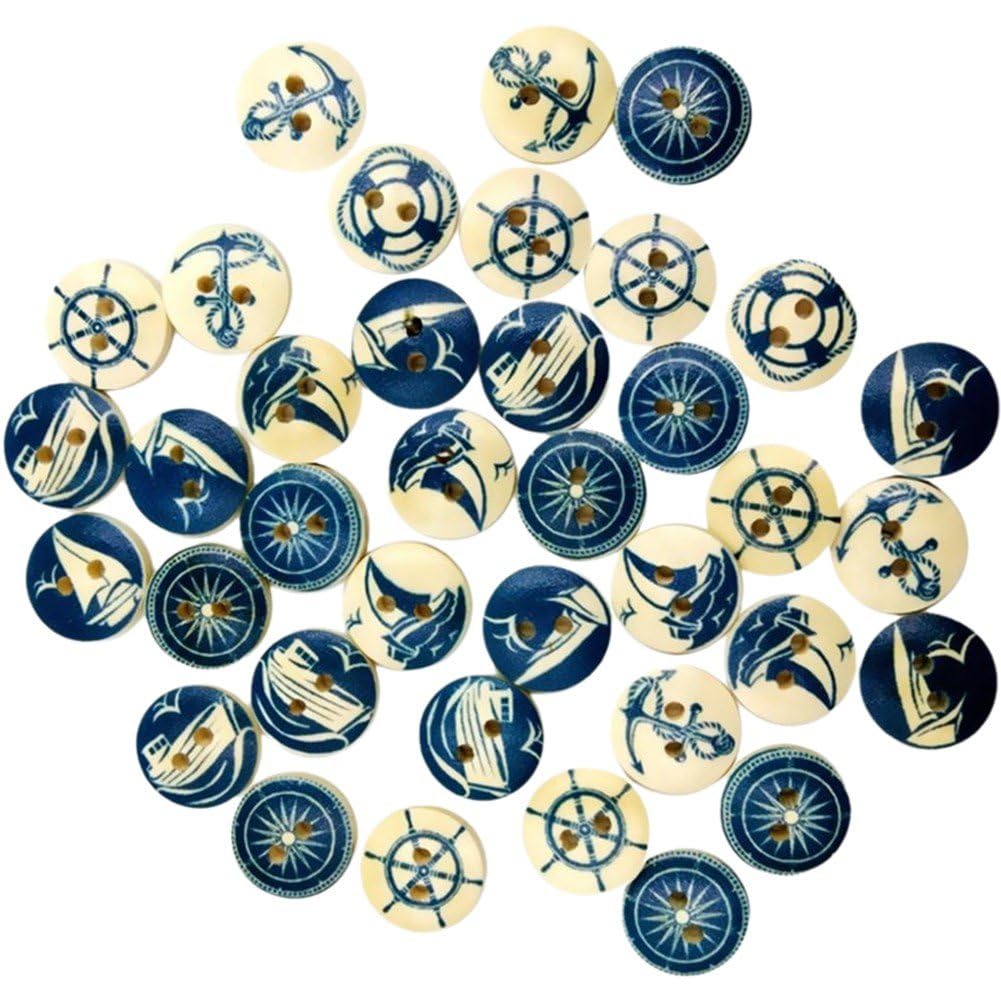 木製 ボタン 手作り 編みボタン 航海テーマ 2穴 衣類 修理 縫製ボタン Diy 縫製 服用 200個 ラウンド(3)