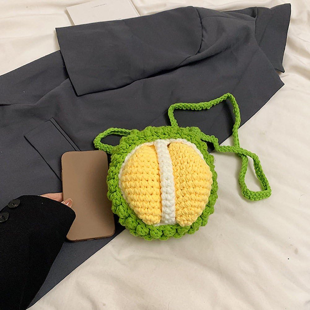 ドリアン型 斜めがけバッグ ニットバッグ 手作り ニット財布 ニット クロスボディバッグ ミニ ショルダ..