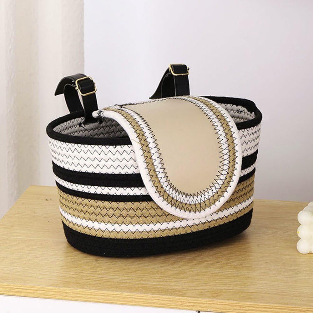 自転車バスケット フロントハンドルバー用 織物 自転車用カゴ クラシック 収納バッグ 調節可能 ストラップ付き マウンテンバイク用