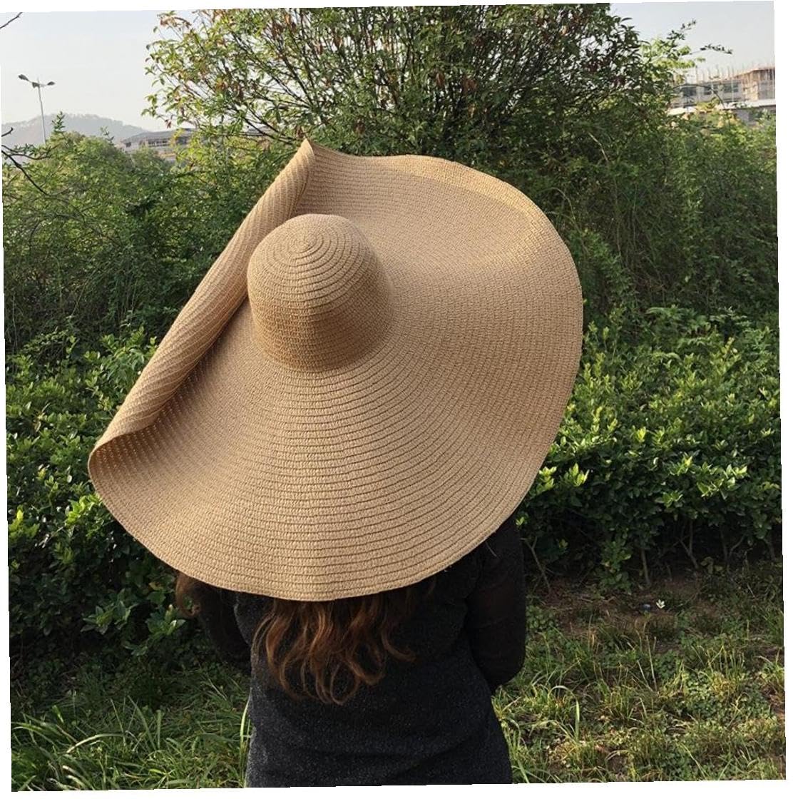 麦わら帽子 ストローハット 特大 ビーチ つば広 バイザーハット 手作り ロールアップ フロッピー サン..
