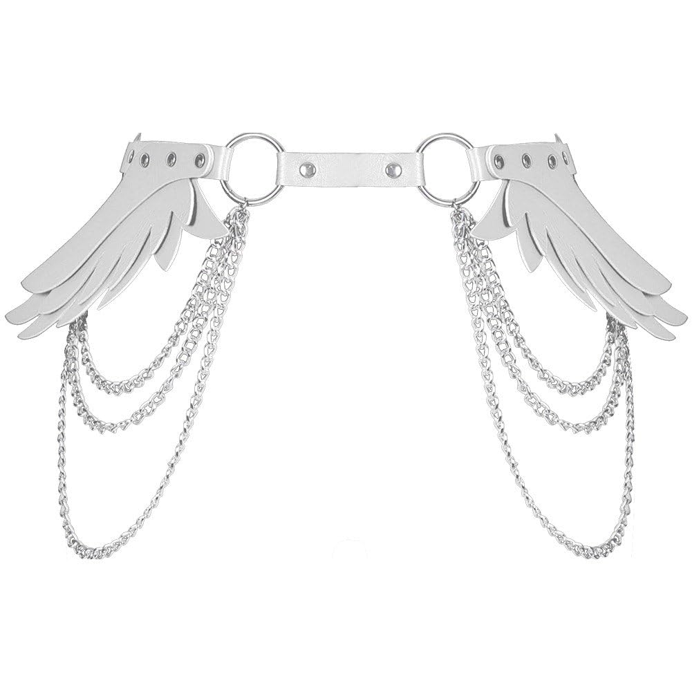 ベルト ウエストベルト パンク レザー 天使の羽 リベット Puレザー レイヤード ボディチェーン ダンス ハロウィン パーティー コスチューム アクセサリー 女性用 白