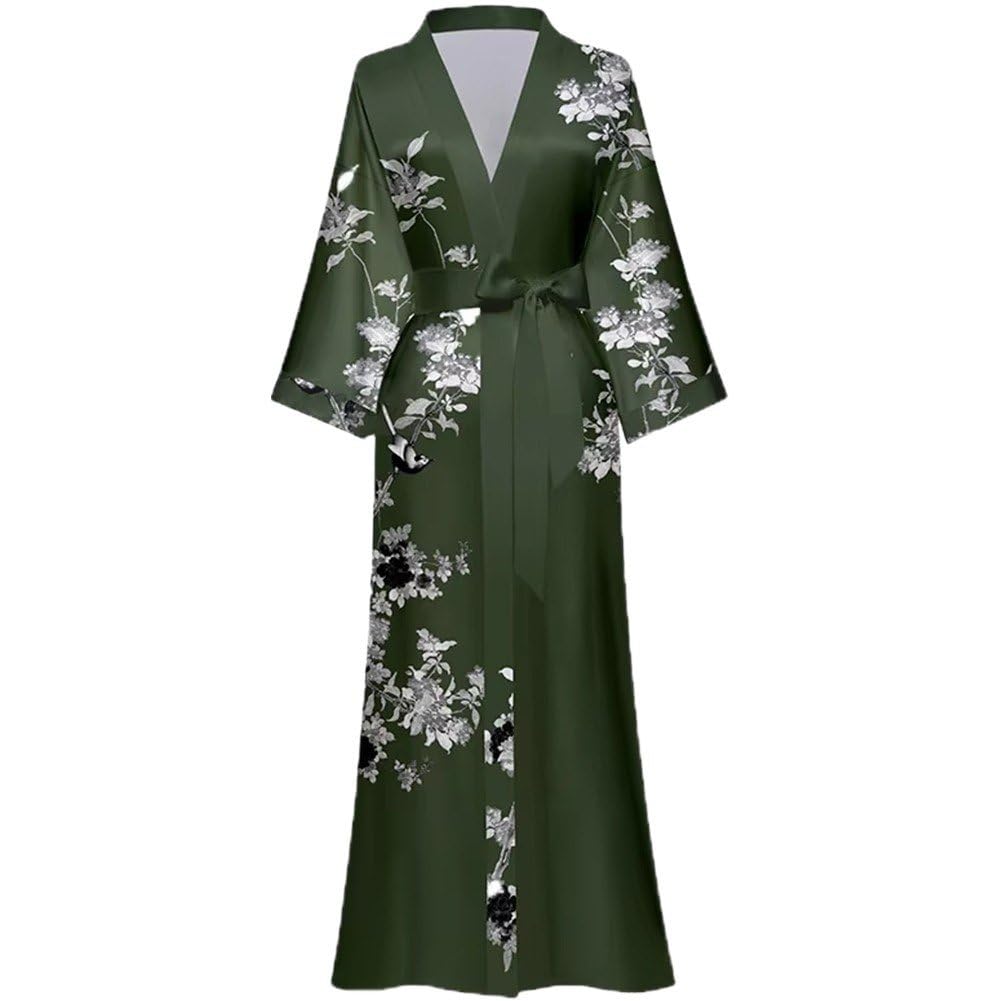 花柄 着物ローブ ロング 着物 バスローブ ガウン セクシー 半袖 ウェディングローブ ネグリジェ 春 夏 ..