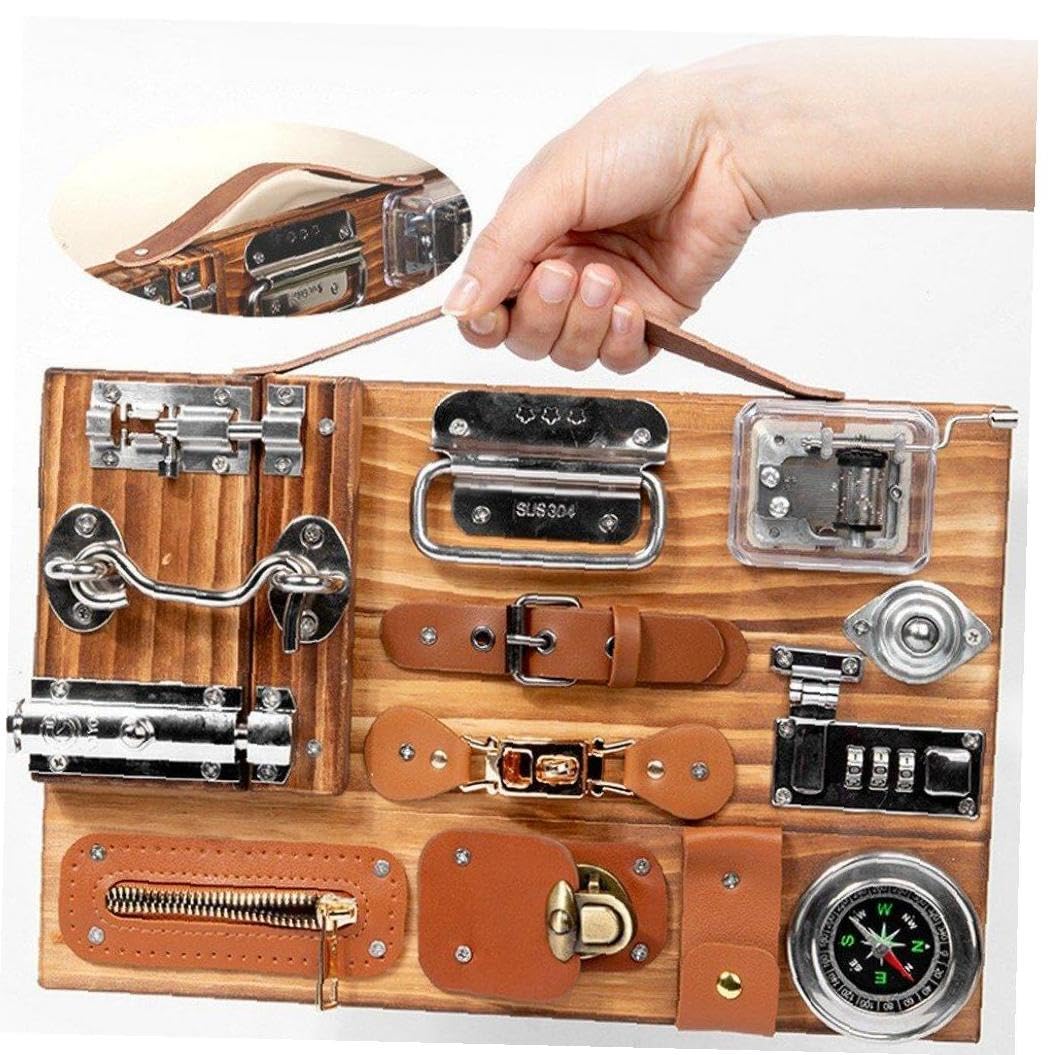 木製 ビジーボード 幼児用 モンテッソーリ 感覚玩具 幼児感覚ボード アクティビティボード 就学前教育 ..