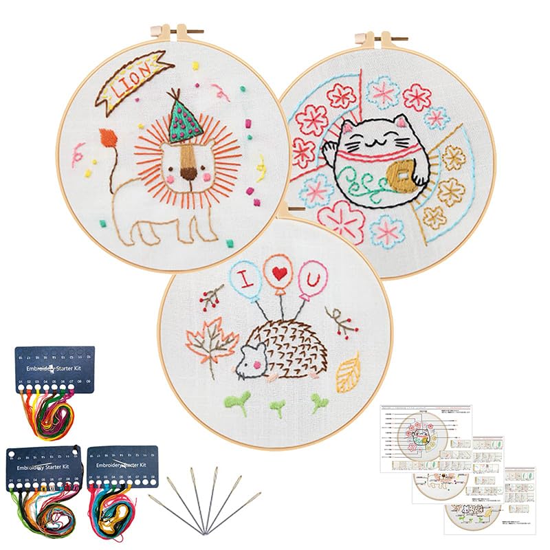 刺繍キット 刺しゅうセット 3セット クロスステッチ 動物パターンあり 刺繍工具付き DIY ししゅう 刺繍..