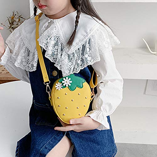 [] 斜めバッグ ショルダーバッグ 幼稚園 子供 イチゴバック 女の子バッグ 斜め掛け 超可愛い子供バッグ 軽量 保育園 幼稚園 萌え萌え 人気 幼児 低学年 キッズ (イエロー)