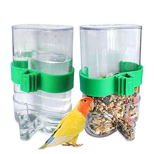 小動物用 自動給餌 小鳥食器 鳥用 水入れ エサ入れ お留守番対策 2点セット 透明 プラスチック製 無駄..