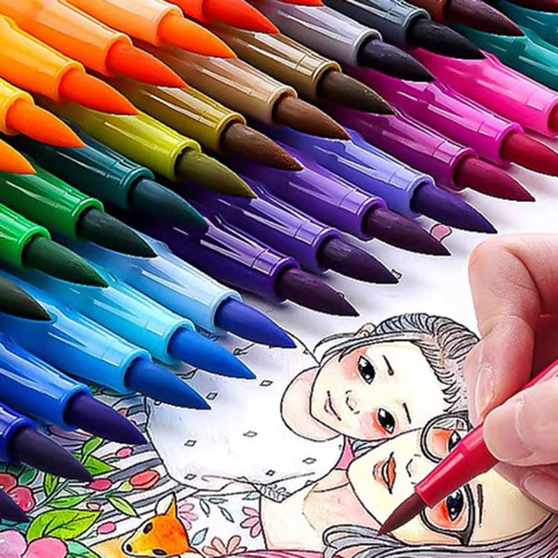 アートマーカーペン セット 筆ペン 24/48色セット 水彩毛筆 線画 ペン 水性ペン カラーペンセット クリ..