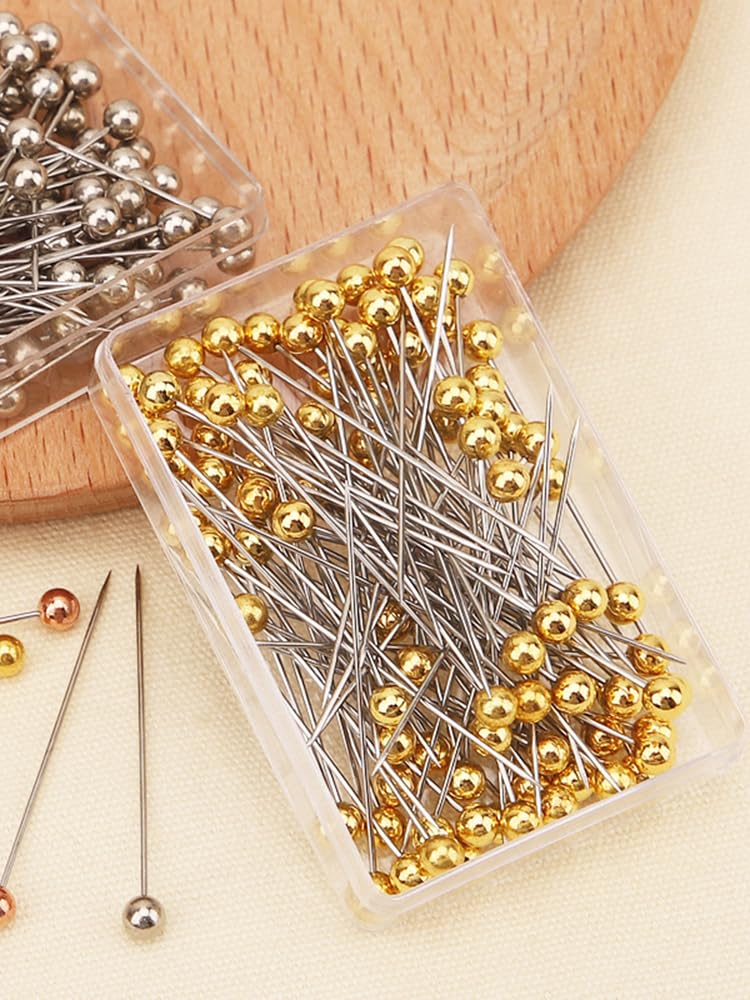 [] 4色 100個 待ち針 縫製ピン ピン リボン ウメ ボタン 耐熱 DIYツール ケース付き 手芸 和裁 洋裁 ソ..