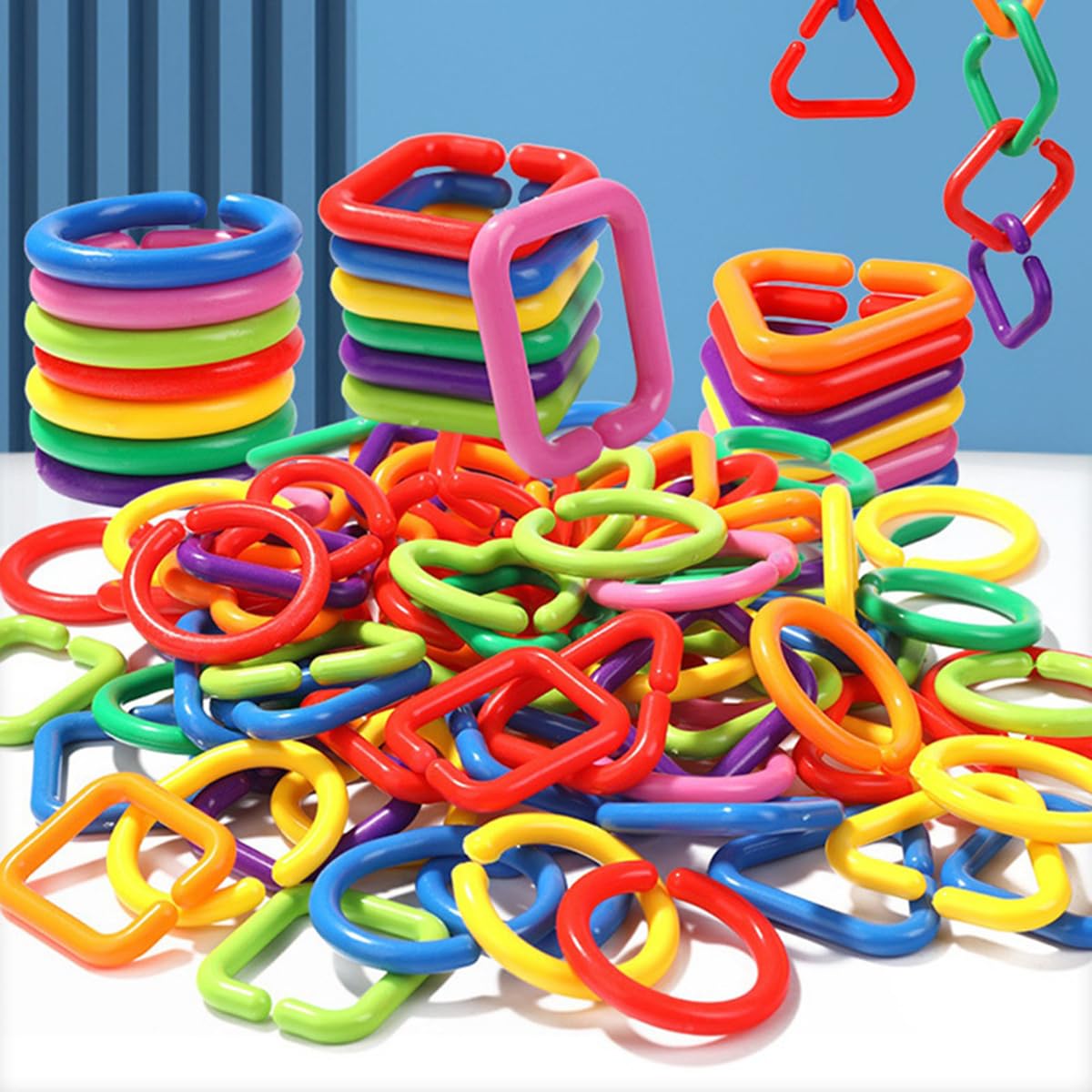 ジオメトリック 75個 チェーン バックル 幼児向けの 脳のおもちゃ ベビーリングリンクおもちゃ 子供の..