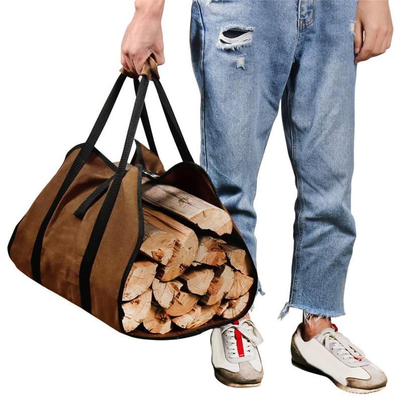 薪 バッグ 折り畳み 薪トートバッグ 薪置き 極厚帆布 生地 コヨーテ 薪運び ハンドル付き 防水 持ち運..