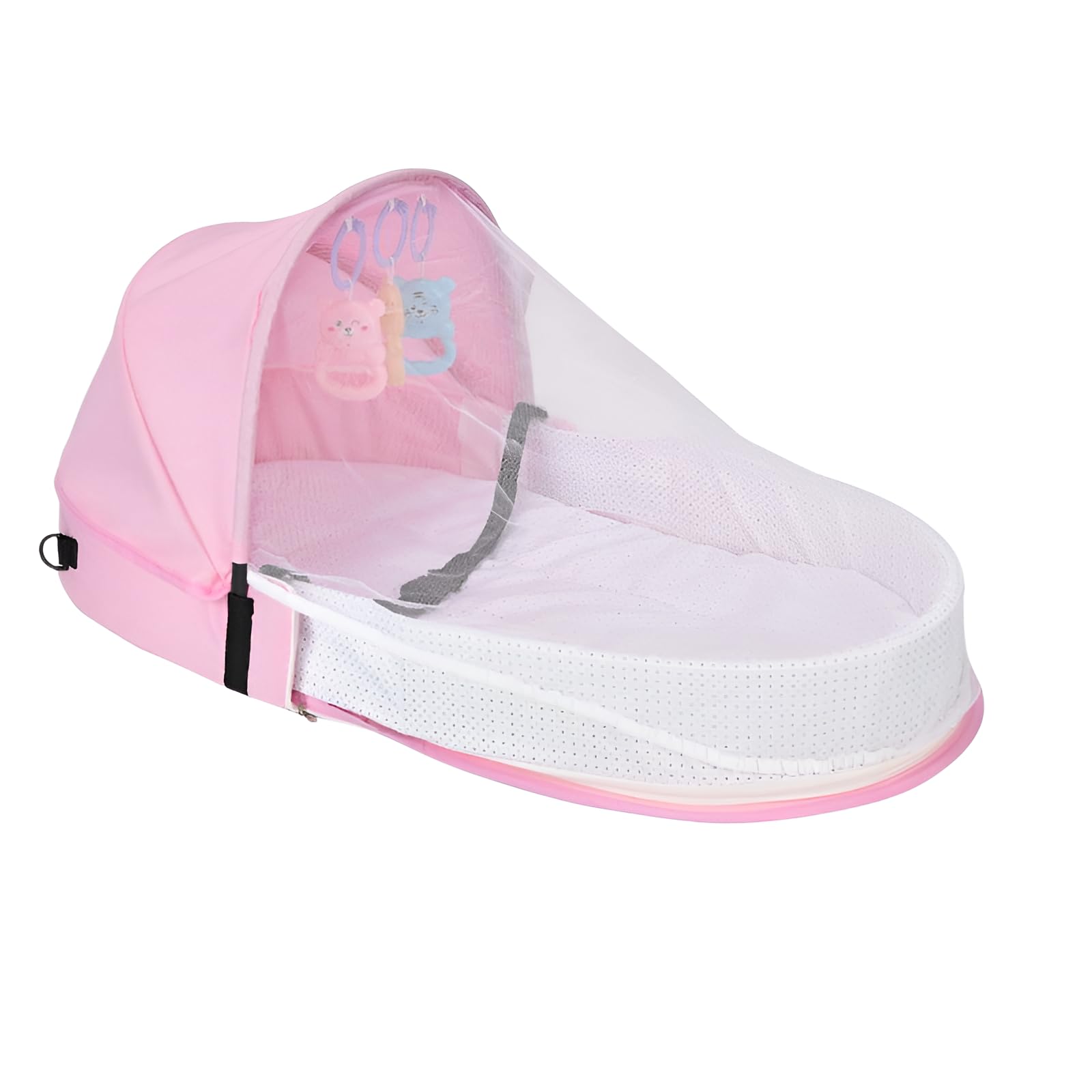 【折りたたみベビーベッド】新生児用 旅行用 圧迫防止設計 子宮を模したデザインで安心快適 麻素材 軽量ポータブル お出かけ自宅兼用 蚊帳安全ト付き