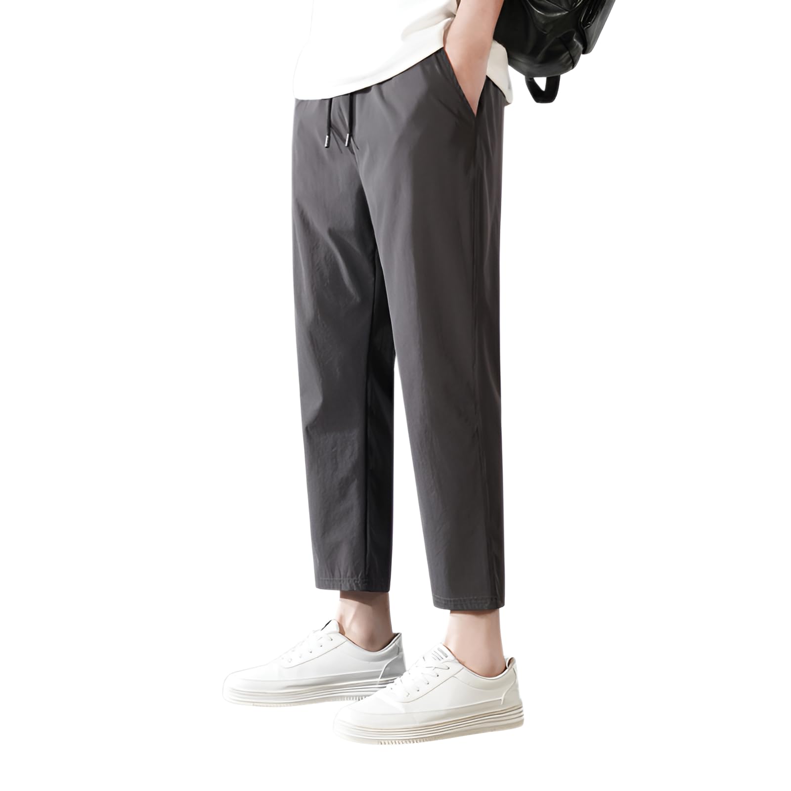 冷感 9分丈パンツ メンズ 夏用 ストレートパンツ ビッグサイズ 薄手 ナイロン製 通気性 ストレッチ ゆ..