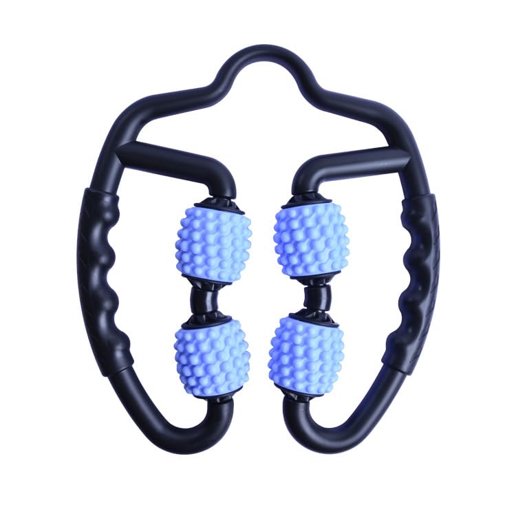 マッサージ ローラー 脚やせ 手持ち挟む式 便携 軽量 ダイエット器具 体幹 マッサージャー フィットネス エクササイズ 360度回転ローラー マッサージ コロコロ (ブラック)