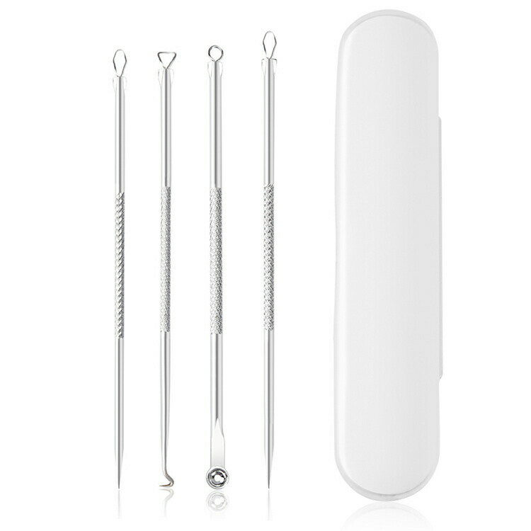 毛穴ケア専用キット 収納ケース付き 毛穴ケア4点セット ピンセット ニキビ針 黒ずみ ニキビ取り 錆びに..