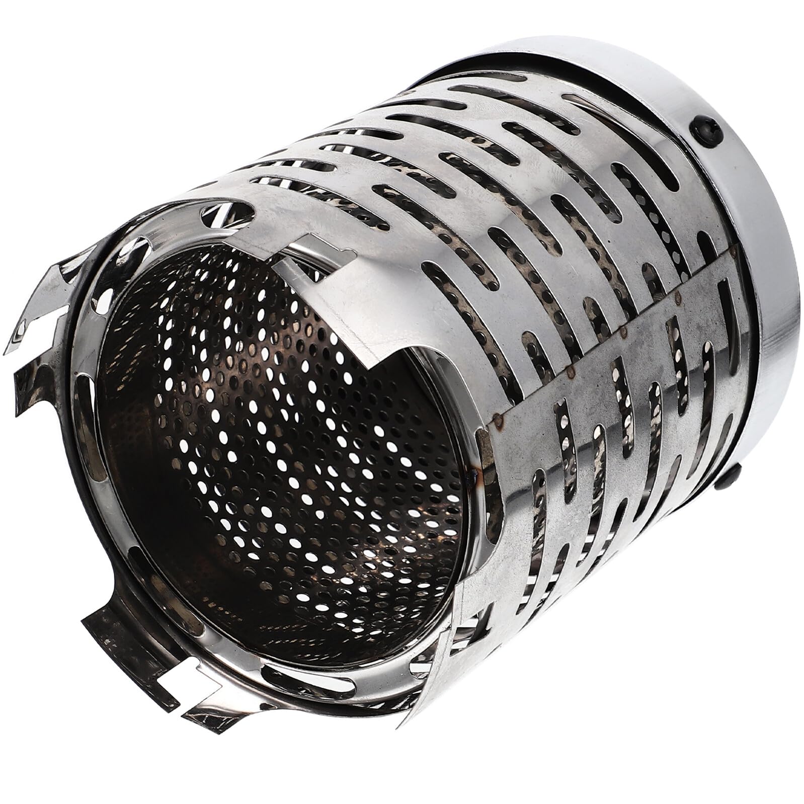 ステンレス製キャンプ用ストーブカバー 熱伝導設計と溝付き固定機能 携帯バッグ付アウトドア用テントヒ..
