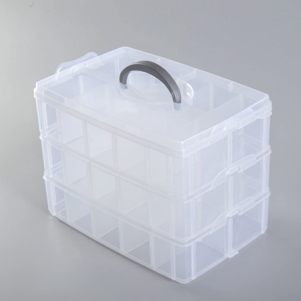 小物収納ケース パーツケース 小物ケース 小物収納ケース 小分けケース 透明 収納ボックス クリアボックス 収納 仕切り 取り外し 手提げ 小物 金具 おもちゃ アクセサリー ビーズ収納 三段式 大容量 (:24.5*16.5*18)(3.0)