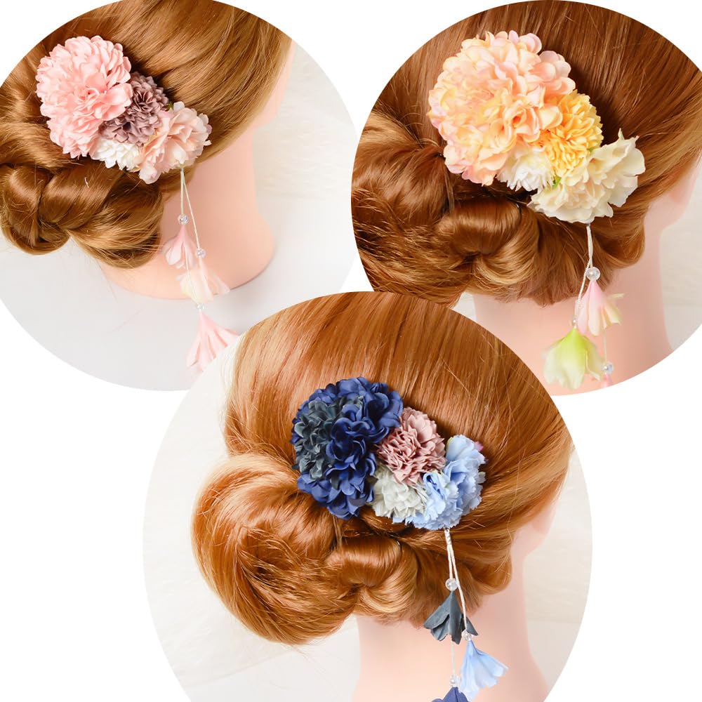 和風かんざし 夏 浴衣 祭り 頭花 和風 オリジナル 手作り 花 ヘッドドレス 着物 ヘアアクセサリー（3個） disport-1-10054623 Disport 楽天市場店 サンプル画像2
