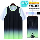 ジャージ上下 メンズ レディース 夏 レイヤード バスパン ジュニア 速乾Tシャツ 上下セット グラデーション 重ね着風 スポーツウェア 伸縮性 接触冷感 半袖...