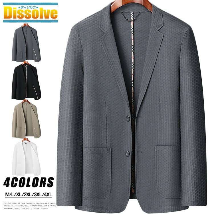 サマージャケット メンズ 冷感 ナイロンジャケット はおり テーラードジャケット 薄手 UVカット 2ツボタン 紳士服 ビジネス ゴルフジャケット スーツジャケット ブレザー 涼しい(4)