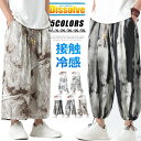 \限定セール!3490円→3300円/涼しいパンツ ワイドパンツ メンズ ゆったり バギーパンツ 2way ワイド リブ 柄パンツ 九分丈 パンツ ボトムス 薄手 サルエルパンツ 接触冷感 中華風 ロングパンツ 夏 サマー かっこいい
