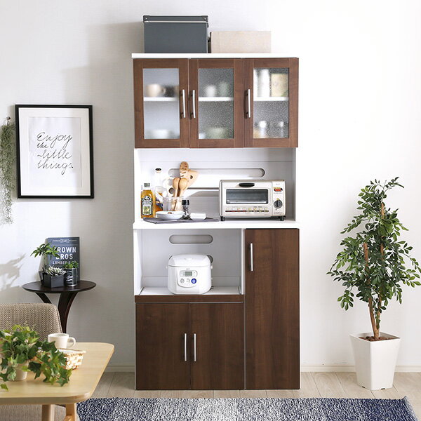 食器棚 おしゃれ 収納 北欧 レンジ台 キッチン 90cm幅 キッチンラック キッチンボード コンセント付き ハイタイプ 90cm キッチン収納 スリム 幅90...