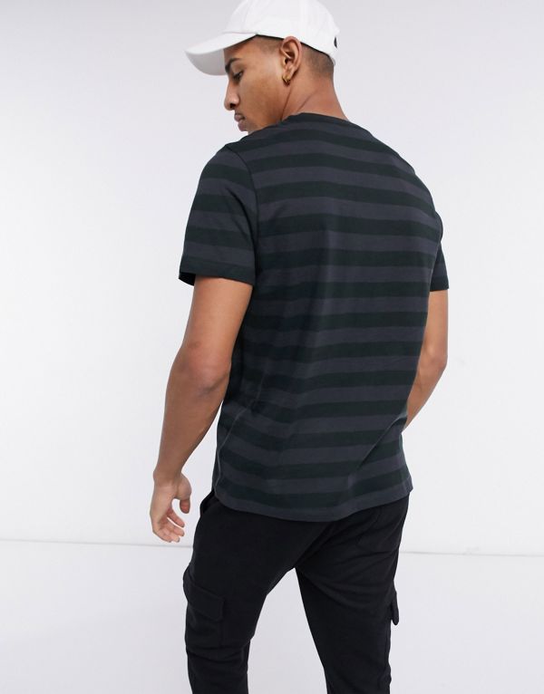 ニュールック New Look ネイビーのプリントが入ったニュールックのストライプTシャツ トップス メンズ 男性 インポートブランド 小さいサイズから大きいサイズまで