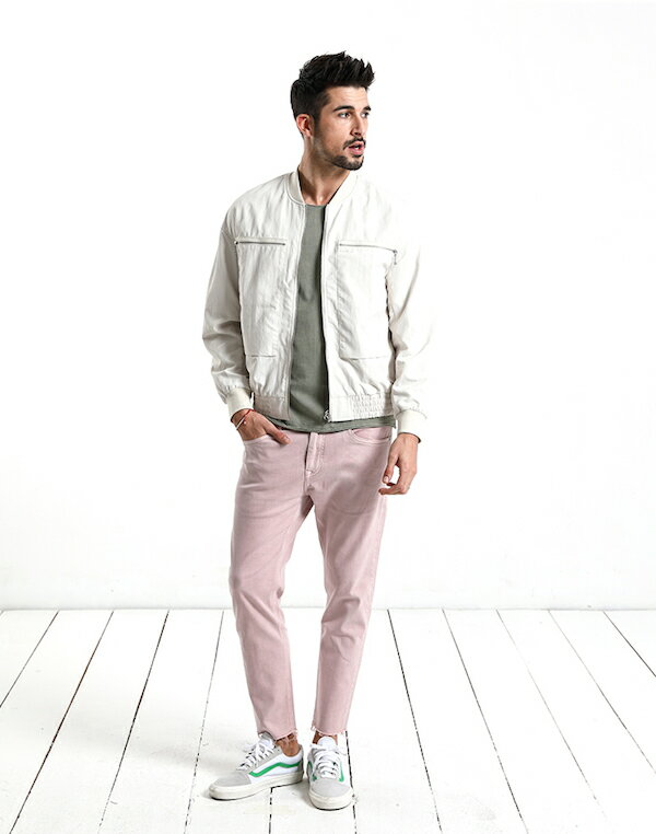 メンズ スキニージーンズ カラーデニム スリムフィット アンクル丈 フレイドヘム デニム ジーンズ ボトム トレンド 大きいサイズ インポート カジュアル 20代 30代 40代 50代 お洒落 ファッション コーデ アウトフィット アウトドアー フェス divacloset