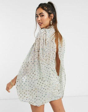 エイソス ASOS asos ASOSDESIGNスパンコール装飾ケープスリーブミニドレスラップスカート付き ワンピース レディース 女性 インポートブランド 小さいサイズから大きいサイズまで