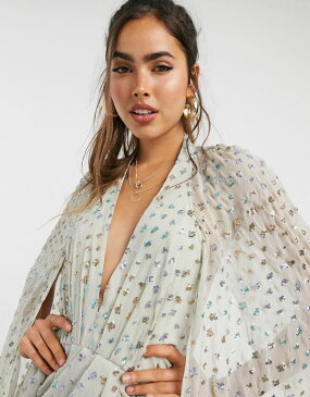 エイソス ASOS asos ASOSDESIGNスパンコール装飾ケープスリーブミニドレスラップスカート付き ワンピース レディース 女性 インポートブランド 小さいサイズから大きいサイズまで