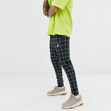 ASOSセレクト SikSilk asos ASOS エイソス メンズ SikSilk ブラック 窓ガラス チェック スリム 7分丈 ズボン 大きいサイズ インポート エクストリームスーパースキニーフィット スウェットパンツ ジーンズ ジーパン 20代 30代 40代 ファッション コーディネート