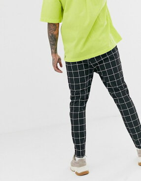 ASOSセレクト SikSilk asos ASOS エイソス メンズ SikSilk ブラック 窓ガラス チェック スリム 7分丈 ズボン 大きいサイズ インポート エクストリームスーパースキニーフィット スウェットパンツ ジーンズ ジーパン 20代 30代 40代 ファッション コーディネート