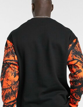 エイソス ASOS asos ASOS DESIGNトールコーディネイトオーバーサイズスウェットシャツ、リバースフリーシーオレンジパネル、グラフィック&ナイロンポケット付き トップス メンズ 男性 インポートブランド 小さいサイズから大きいサイズまで