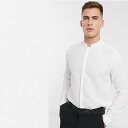 ASOS DESIGN レギュラー フィット スマート リネンシャツ マンダリンカラー ホワイト 20代 30代 40代 ファッション コーディネート　小さいサイズから大きいサイズまで オシャレ トレンド インポート トレンド