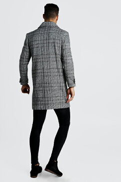 boohoo(ブーフー)メンズ ロング丈 ダブルブレスト ウールミックス オーバーコート チェック柄 インポート 大きいサイズ 20代 30代 40代 カジュアル トレンド 流行 アウトフィット ブランド セットアップ ジャージ