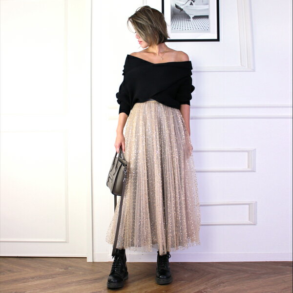 スパンコール チュールマキシスカート ゴールド マキシスカート グリッター OL 通勤 オフィス 大人可愛い キャバ嬢 ホステス セレクトショップDIVA 大人カジュアル
