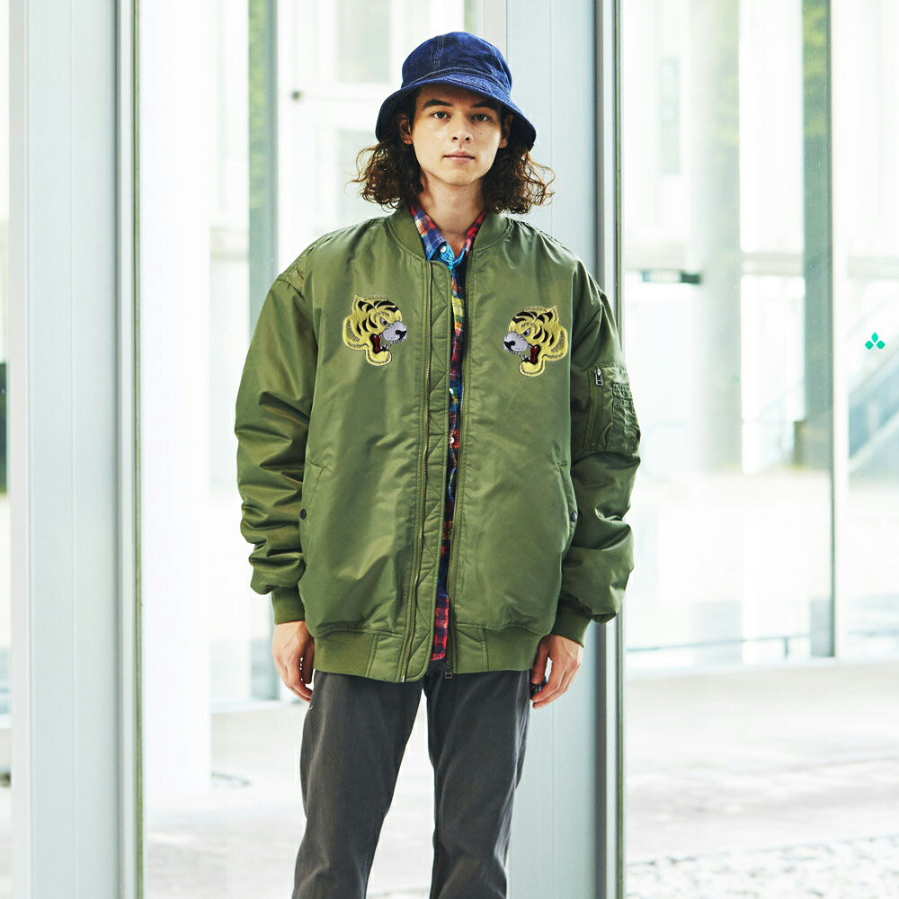 MA-1　ボンバージャケット ジップアップジャケット 中綿入り カーキ ブラック メンズ 刺繍 大人メンズ 男性 オシャレ 40代 30代 3D刺繍 虎 タイガー メンズ tシャツ 大きいサイズ スウェット プレゼント フェス【DIVAオリジナル】