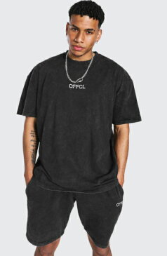 boohoo(ブーフー) 特大 Offclアシッドウォッシュ Tシャツ&ショートセット トラックスーツ セットアップ 上下 スウェット インポートブランド ランニング ジム スポーツ 小さいサイズ 大きいサイズあり メンズ ファッション フィットネス