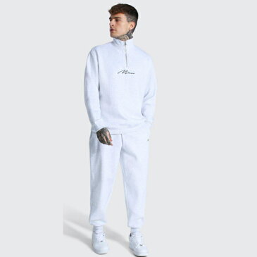 boohoo(ブーフー)特大 ハーフジップ トラックスーツ セットアップ 上下 スウェット インポートブランド ランニング ジム スポーツ 小さいサイズ 大きいサイズあり メンズ ファッション フィットネス