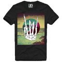 E1SYNDICATE（イーワンシンジケート）HORNED HAND COLOUR SKELETT ROCK METAL Tシャツ 20代 30代 ファッション コーディネート オシャレ トレンド T-シャツ 日本未入荷 インポート シンジケート 半袖 ブラック 黒 最新トレンド XS S M L XL XXL フェス フォトt 高身長