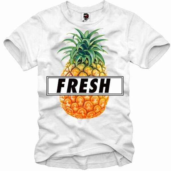 FRESH パイナップル フルーツ Tシャツ 20代 30代 ファッション コーディネート オシャレ トレンド T-シャツ 日本未入荷 インポート シンジケート 半袖 ホワイト 白 最新トレンド XS S M L XL XXL フォトプリント フォトt 高身長