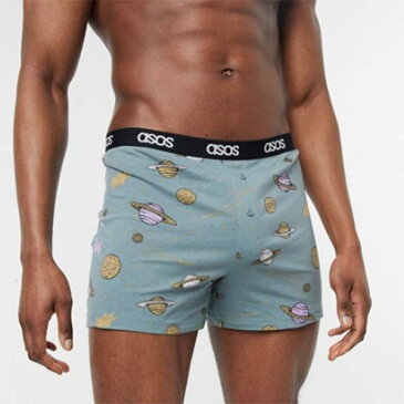 ASOS DESIGN スペース プリント ジャージ ボクサー アンダーウェア 下着 パンツ メンズ 男性 小さいサイズから大きいサイズまで 20代 30代 40代 ファッション コーディネート