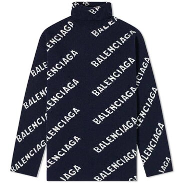 BALENCIAGA バレンシアガ オールオーバー ロゴ インターシャ タートル ネック ニット メンズ トップス プルオーバー メンズ 長袖 ロングスリーブ フェス トレンド インポート 大きいサイズあり 流行 最新 メンズカジュアル