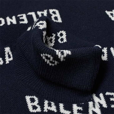 BALENCIAGA バレンシアガ オールオーバー ロゴ インターシャ タートル ネック ニット メンズ トップス プルオーバー メンズ 長袖 ロングスリーブ フェス トレンド インポート 大きいサイズあり 流行 最新 メンズカジュアル